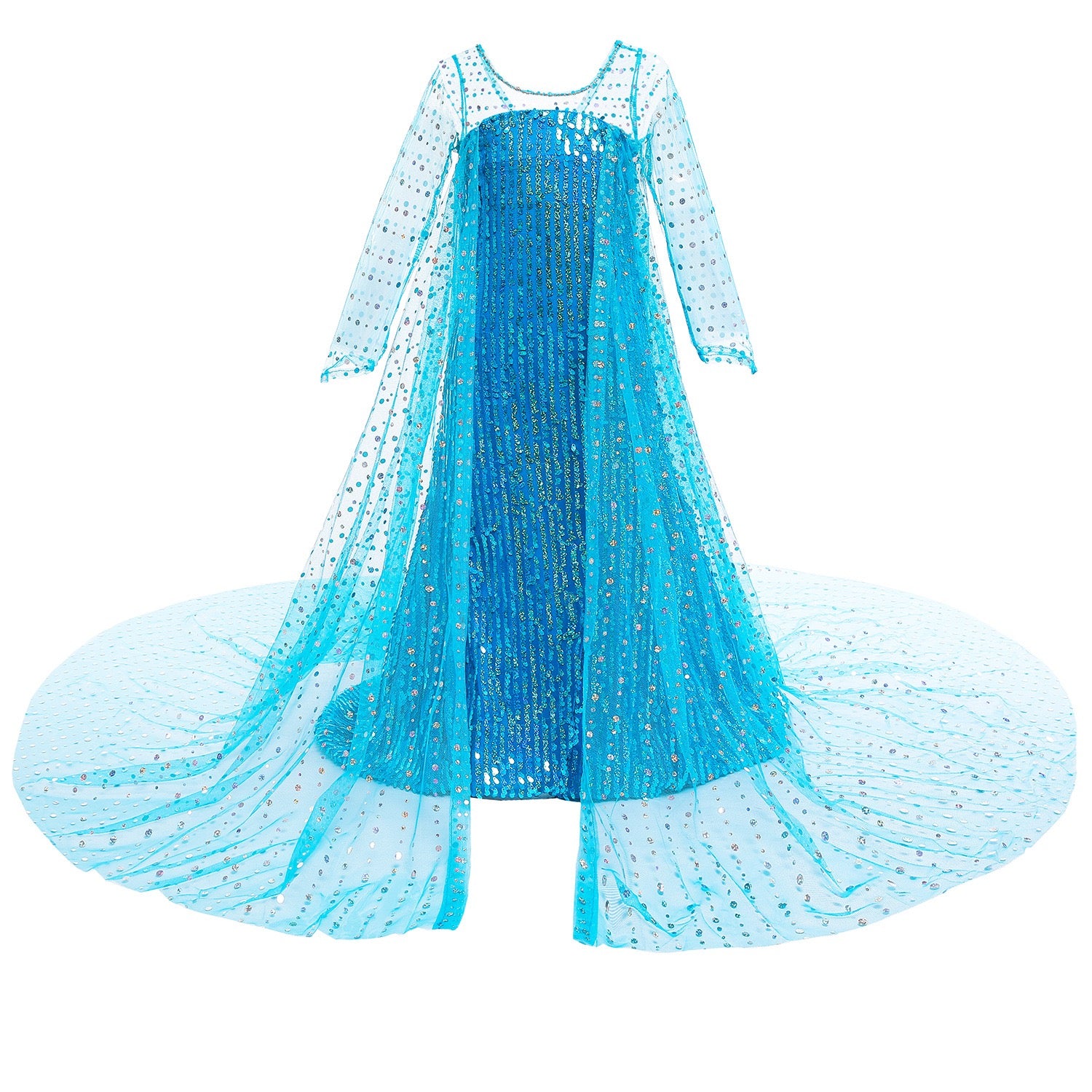 Elegant and Luxurious Frozen Elsa Princess Dresses Long Shinny Blue Style2